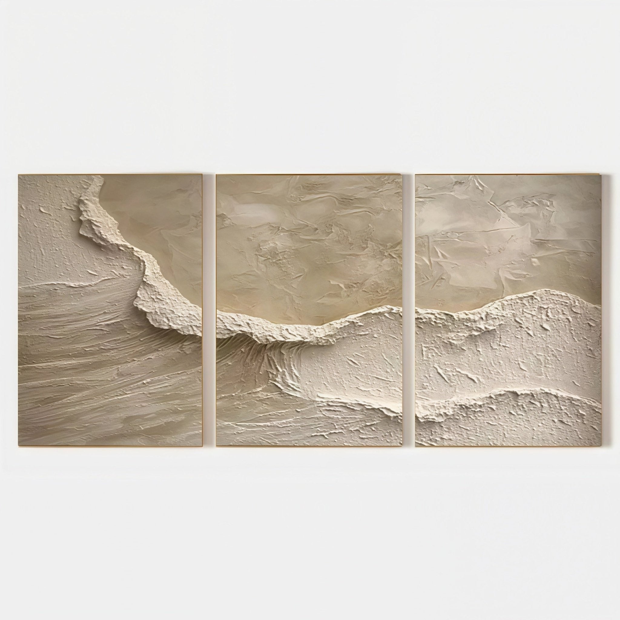3D Heavy Texture Neutral Oatmeal Triptych CZ0099 - Viral Wall Art